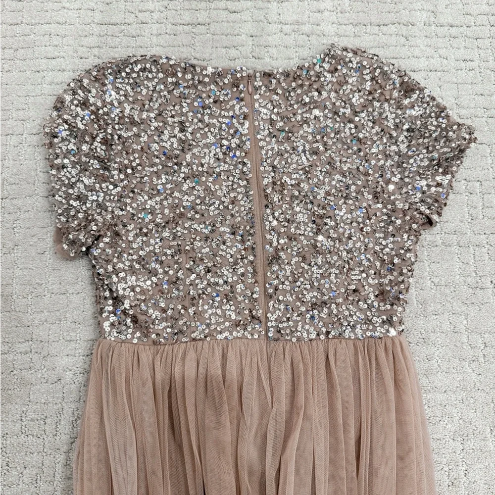 Maternity Sequin Bodice Tulle Maxi Dress in Taupe - Picture 2 of 3